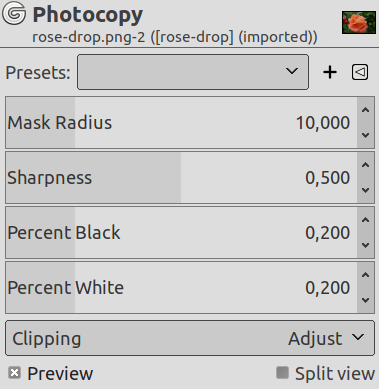 Opcions del filtre «Fotocòpia»