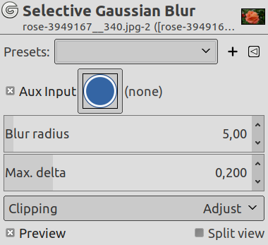 Configuració dels paràmetres del filtre«Gaussià selectiu»