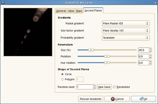 Opcions de l'«Espurneig gradual» (resplendors secundàries)