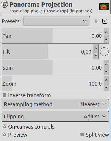 Opcions del filtre «Projecció panoràmica»