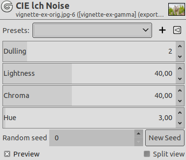 Opcions del filtre «Soroll CIE lch»