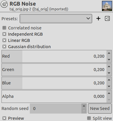 Opcions del filtre «Soroll RGB»