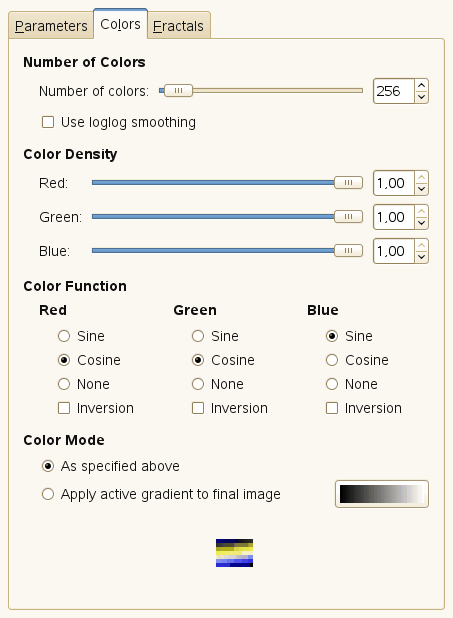 Opcions del filtre «Explorador de fractals» (colors)