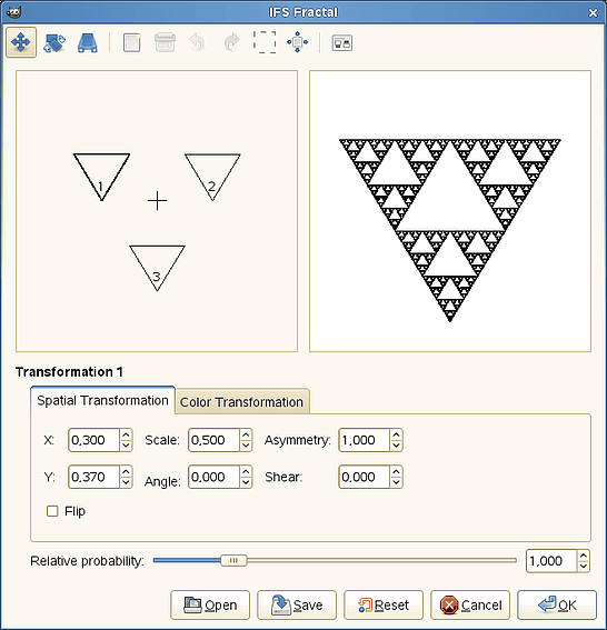 Opcions pel filtre «Fractal IFS»