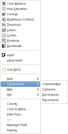 El submenú «Components»