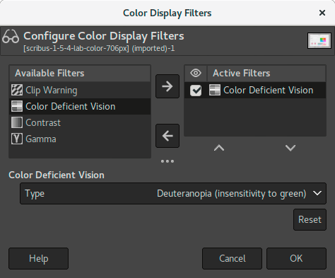 Descripció del diàleg «Visió deficient de color»