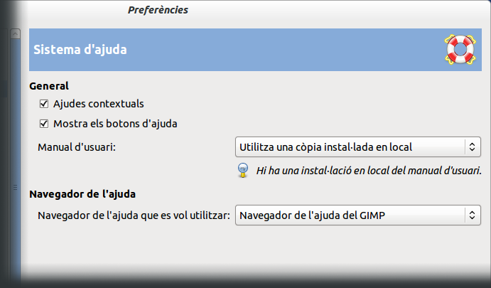 Preferències del sistema d'ajuda