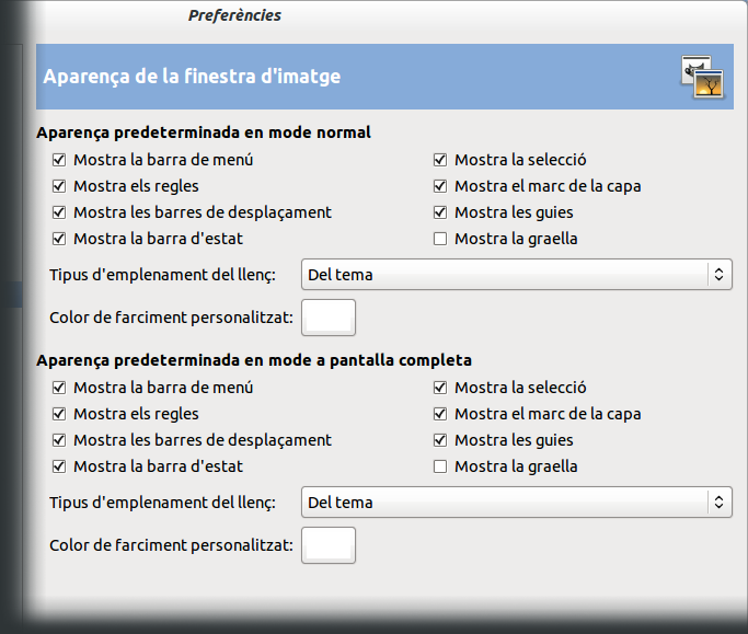 Aparença predeterminada de la finestra d'imatge