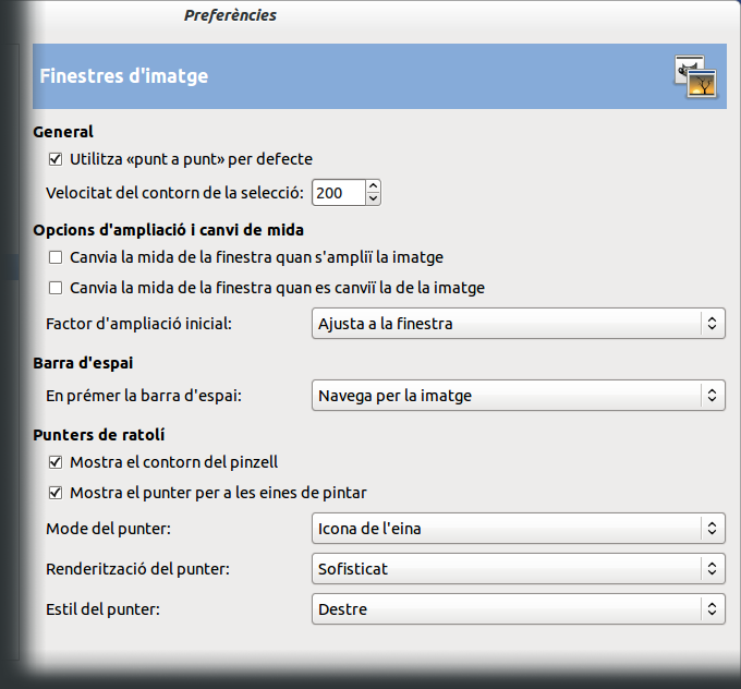 Preferències generals de la finestra d'imatge