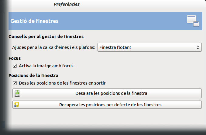 Preferències de gestió de finestres