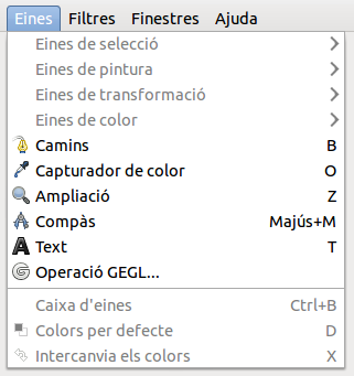 Altres eines del menú eines