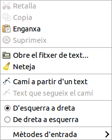 Menú de context de l'editor de text