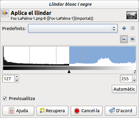 Opcions de l'eina Llindar