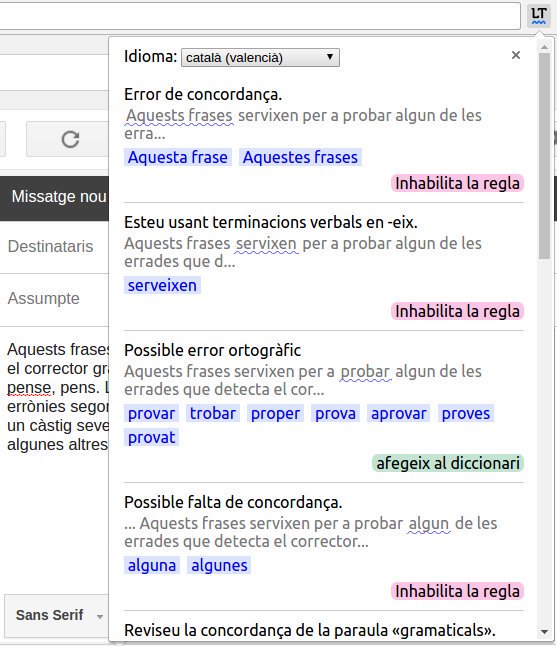 Imatge destacada 1 del Corrector gramatical en català LanguageTool per al Chrome