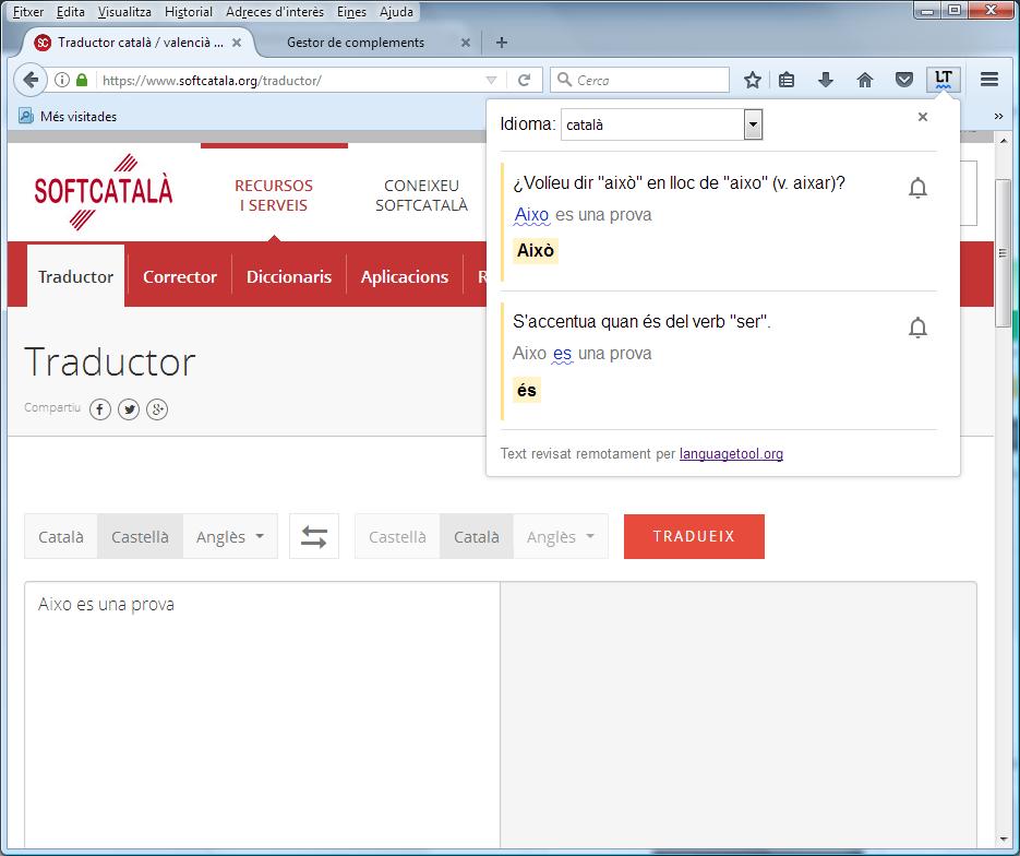 Imatge destacada 1 del Corrector gramatical en català LanguageTool per al Firefox