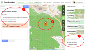 Captura de pantalla d'una nota l'Open Street Maps.