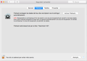 Menú del FileVault al macOS.