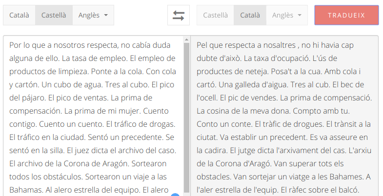 Captura de pantalla del traductor de Softcatalà