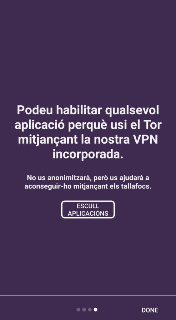 Captura de pantalla de l'aplicació Orbot per a l'Android.