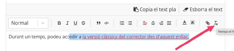 Icona per a netejar el format de text en el corrector